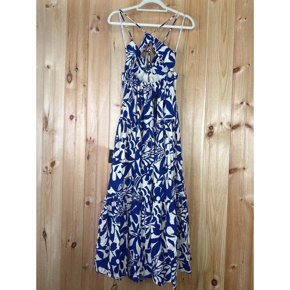 NWT Sz M Mykonos Memories Blue and Ivory Abstract Maxi Dress With Pockets - Picture 4 of 6